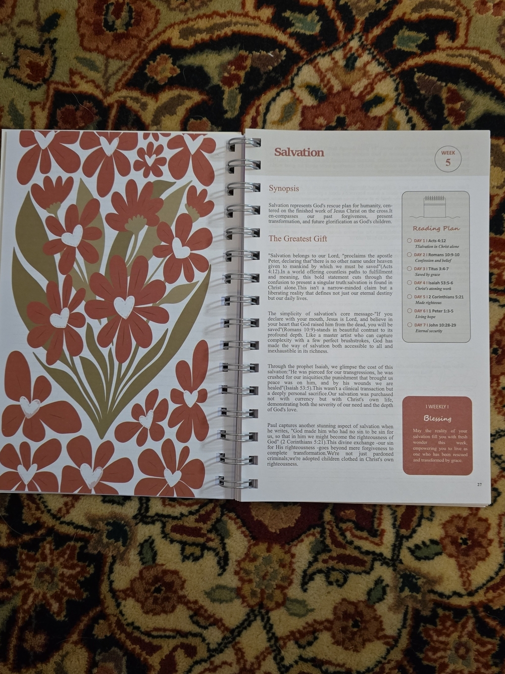 The Bible In A Year Spiral Journal - Floral Pink & Teal - Picture 2 of 4